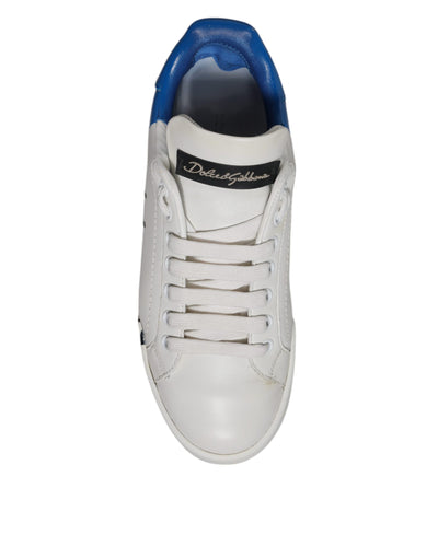 Dolce &amp; Gabbana Wit Blauw Logo Portofino Sneakers Schoenen