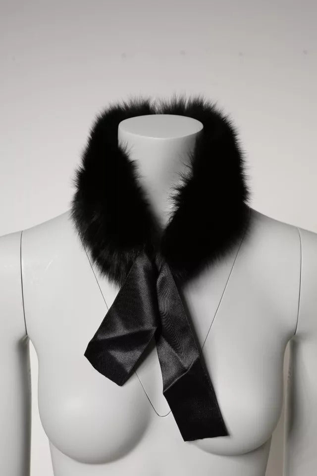 Dolce &amp; Gabbana Zwarte Bont Schouderkraag Wikkel Sjaal