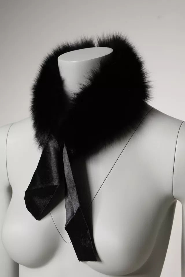 Dolce &amp; Gabbana Zwarte Bont Schouderkraag Wikkel Sjaal