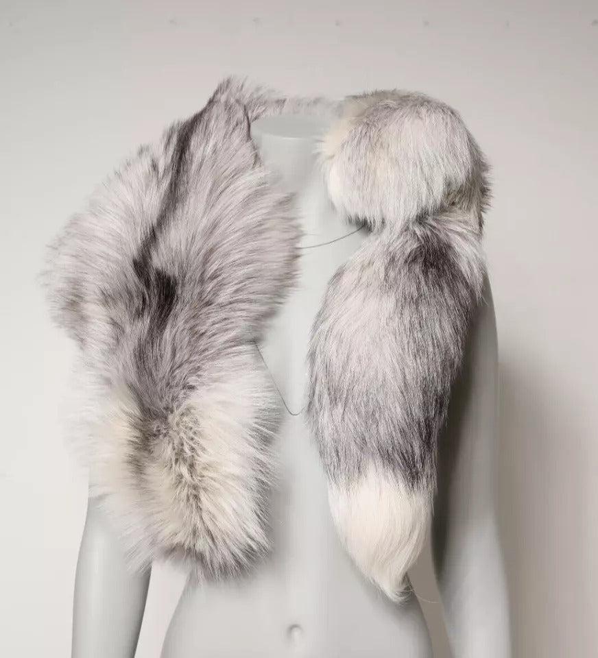 Dolce &amp; Gabbana Witte Vossenbont Nekwarmer Winter Sjaal