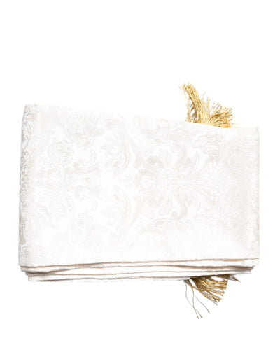 Dolce &amp; Gabbana Witte Bloemen Jacquard Skinny Franjes Sjaal