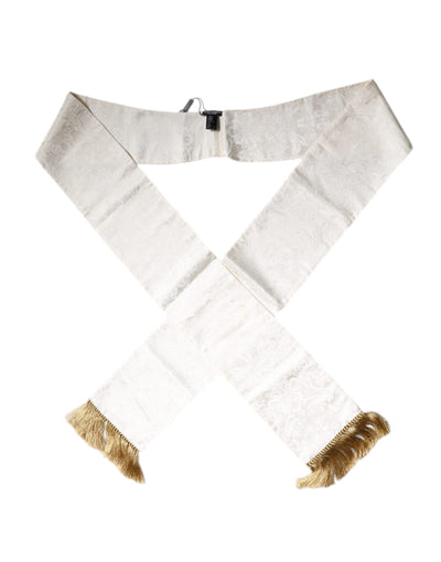 Dolce &amp; Gabbana Witte Bloemen Jacquard Skinny Franjes Sjaal