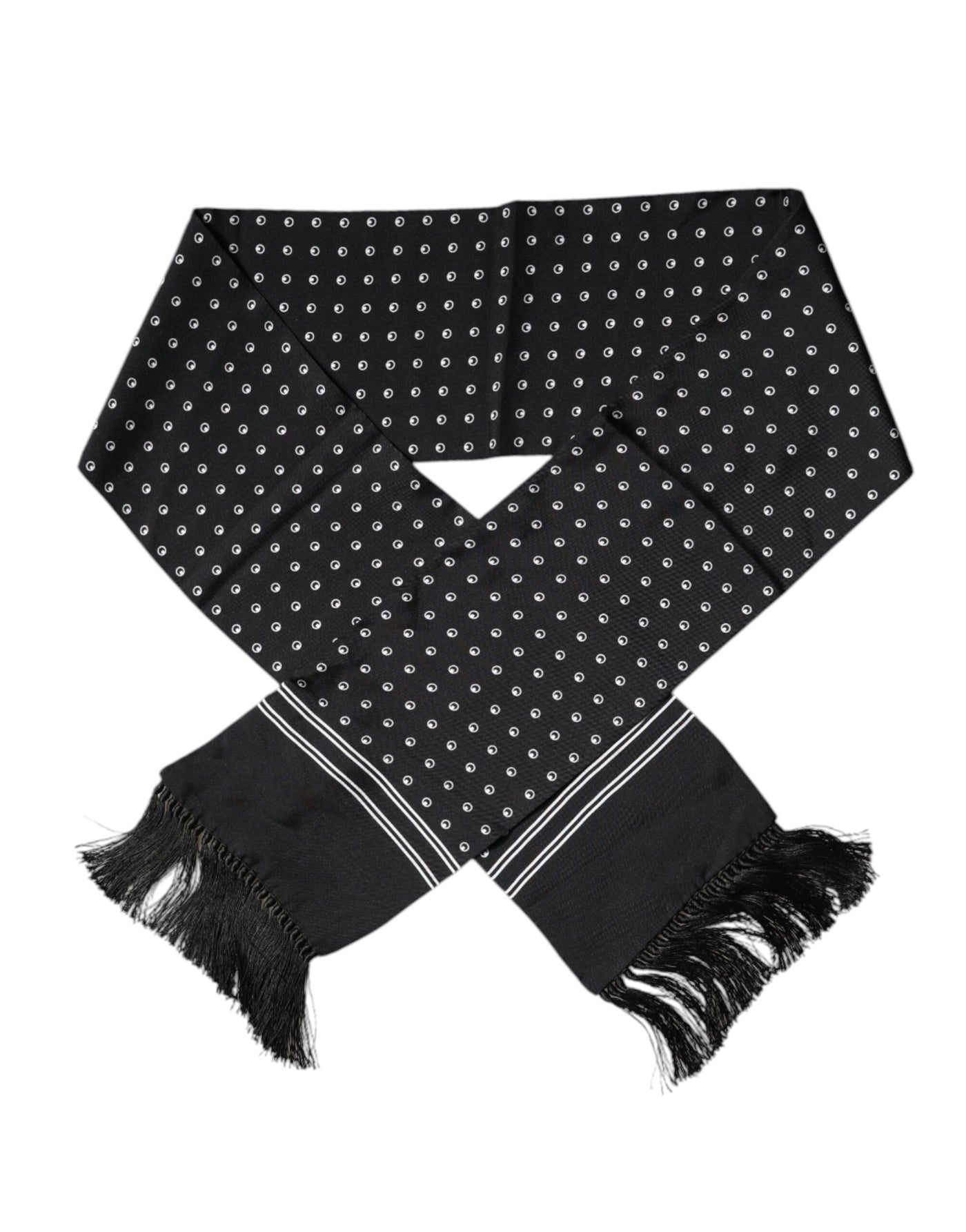 Dolce &amp; Gabbana Zwart Wit Gestippelde Zijden Skinny Franjes Sjaal