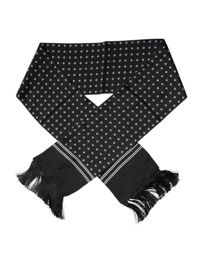 Dolce &amp; Gabbana Zwart Wit Gestippelde Zijden Skinny Franjes Sjaal