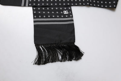 Dolce &amp; Gabbana Zwart Wit Gestippelde Zijden Skinny Franjes Sjaal