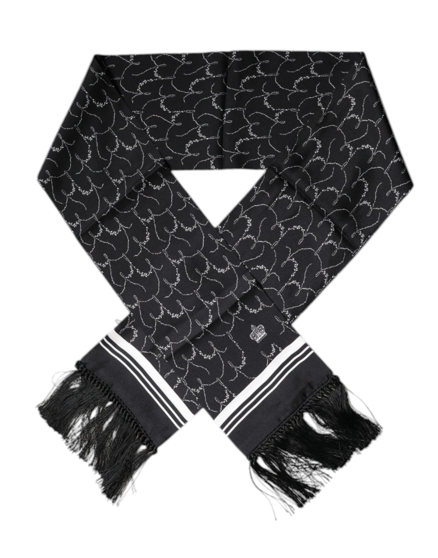 Dolce &amp; Gabbana Zwarte Sjaal met Patroon en Franjes
