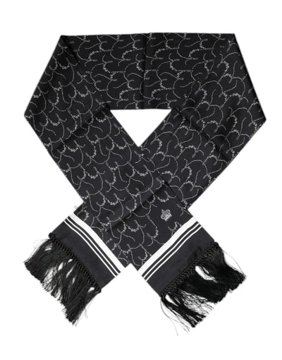 Dolce &amp; Gabbana Zwarte Sjaal met Patroon en Franjes