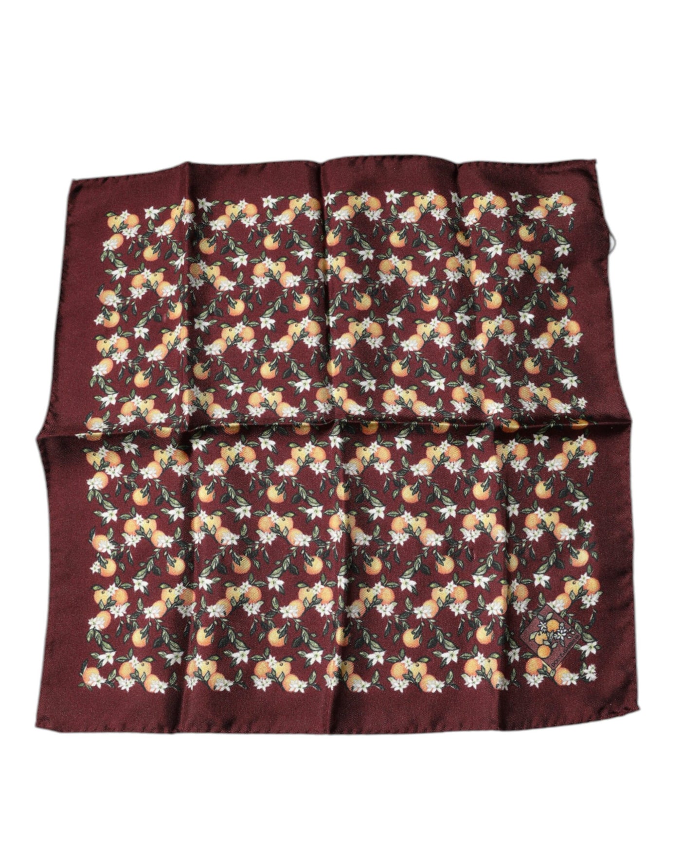 Dolce &amp; Gabbana Maroon Oranges Zijden Vierkante Zakdoek Sjaal