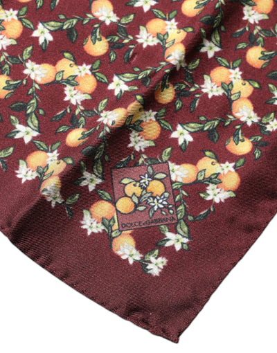 Dolce &amp; Gabbana Maroon Oranges Zijden Vierkante Zakdoek Sjaal