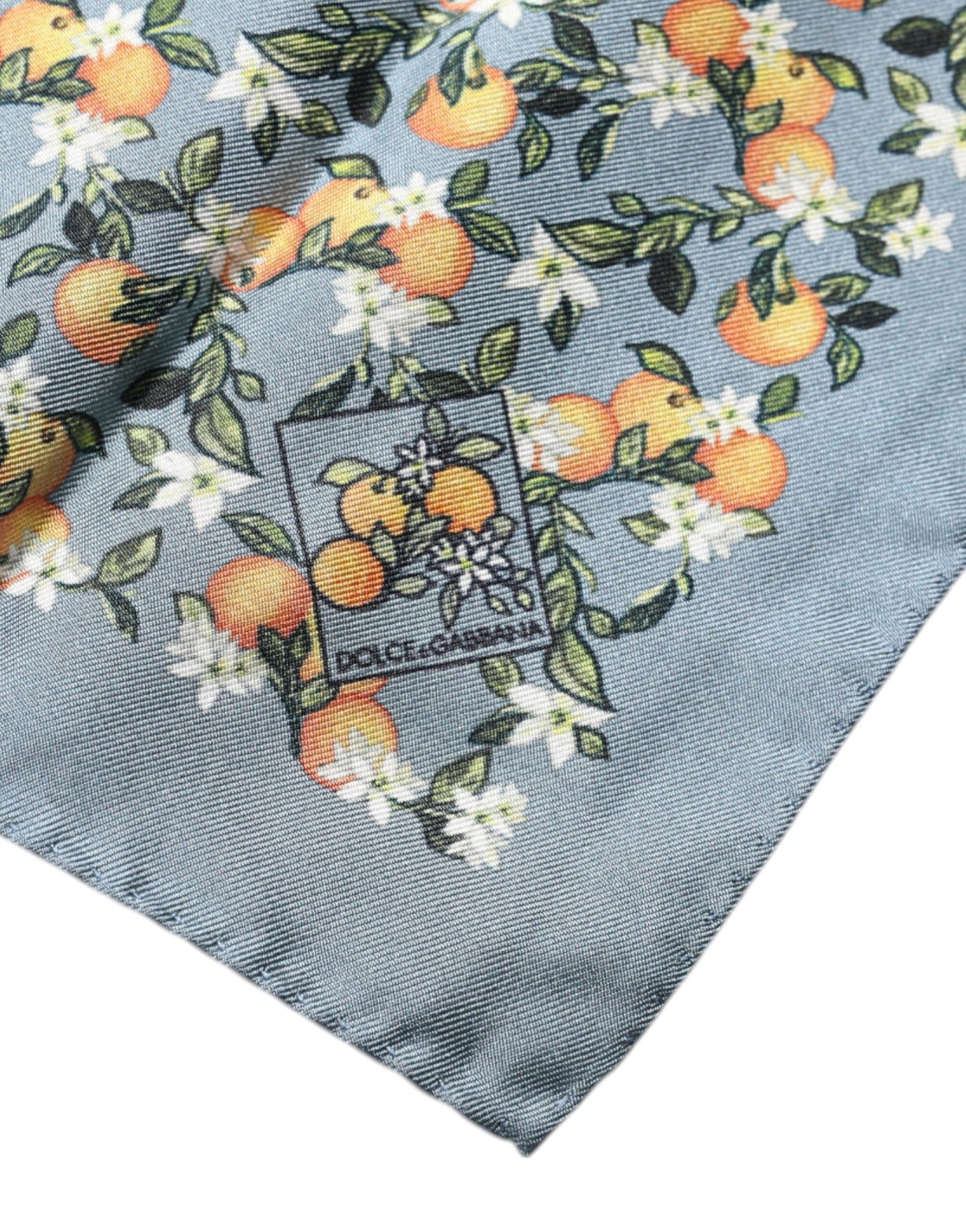 Dolce &amp; Gabbana Grijze Oranje Zijden Vierkante Zakdoek Sjaal