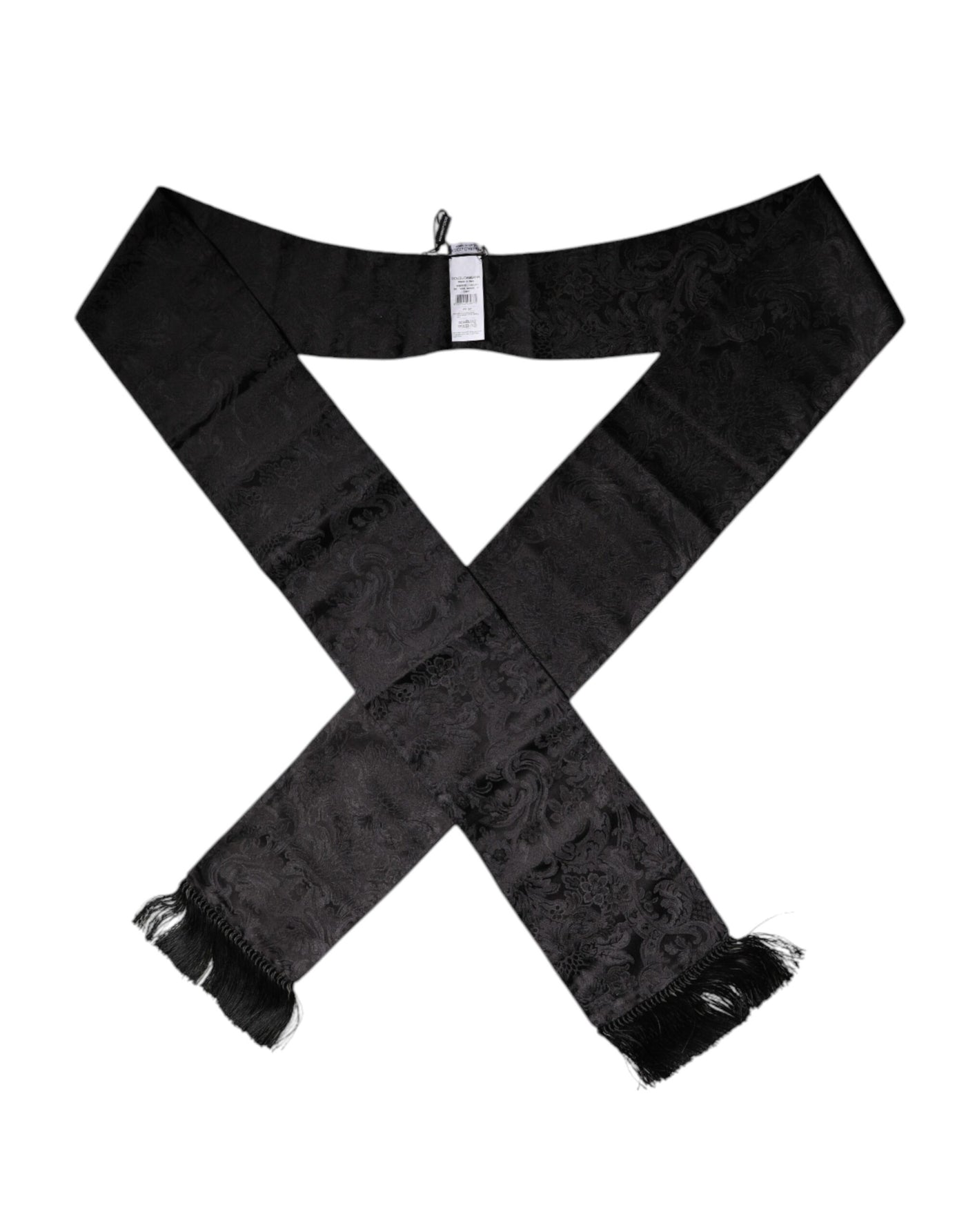 Dolce &amp; Gabbana Zwarte Bloemen Jacquard Skinny Franjes Sjaal