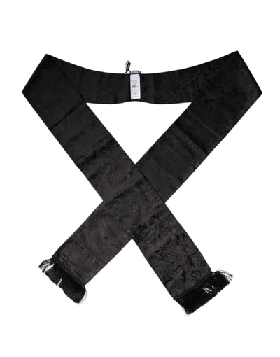 Dolce &amp; Gabbana Zwarte Bloemen Jacquard Skinny Franjes Sjaal