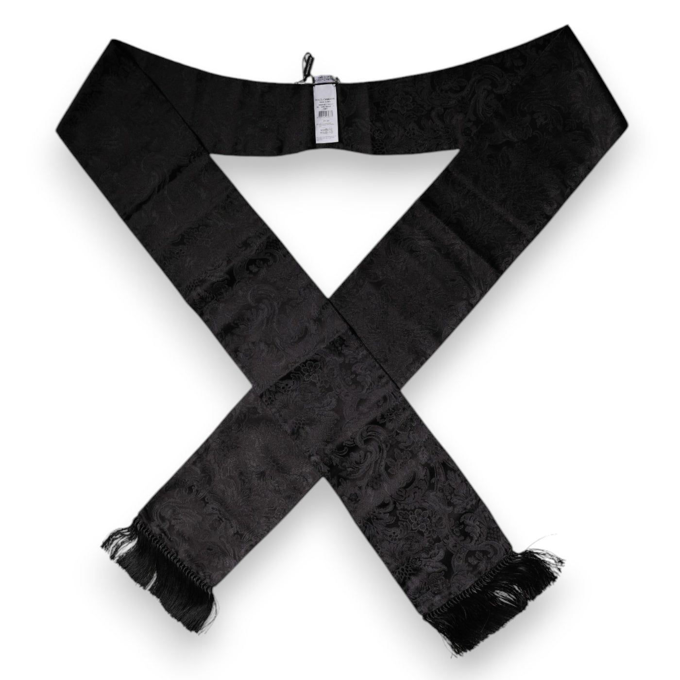 Dolce &amp; Gabbana Zwarte Bloemen Jacquard Skinny Franjes Sjaal