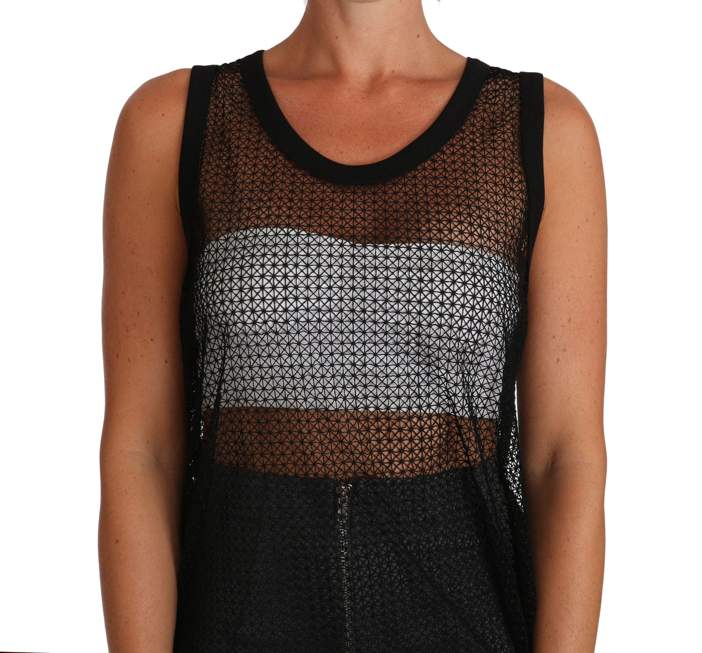 Dolce &amp; Gabbana Zwart Mesh Transparant Blouse T-shirt