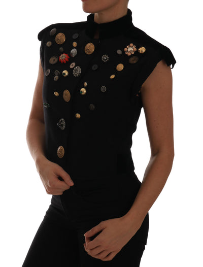 Dolce &amp; Gabbana - Veste militaire noire à ornements floraux