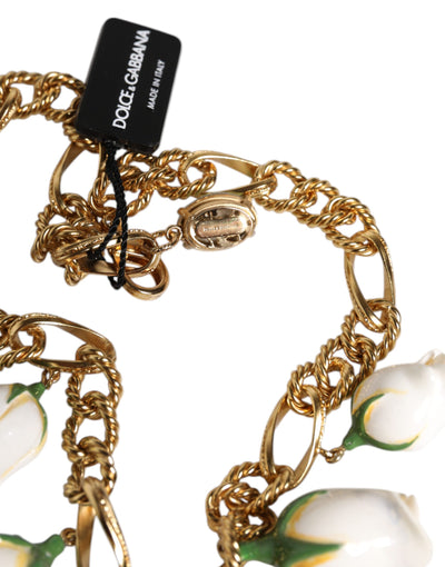 Dolce &amp; Gabbana Gouden Messing Korte Ketting Bloem Kristal Hanger Ketting