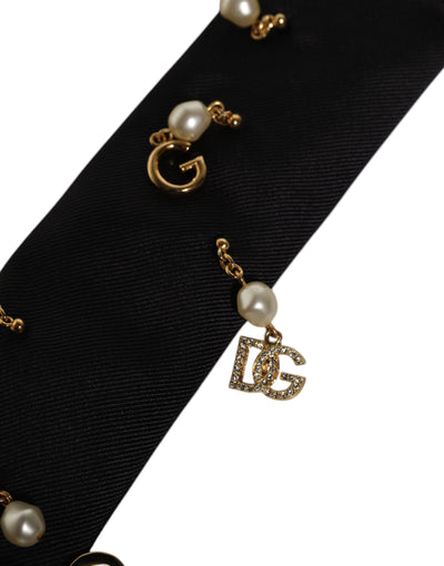 Dolce &amp; Gabbana Zwarte Logo Versierde Verstelbare Stropdas