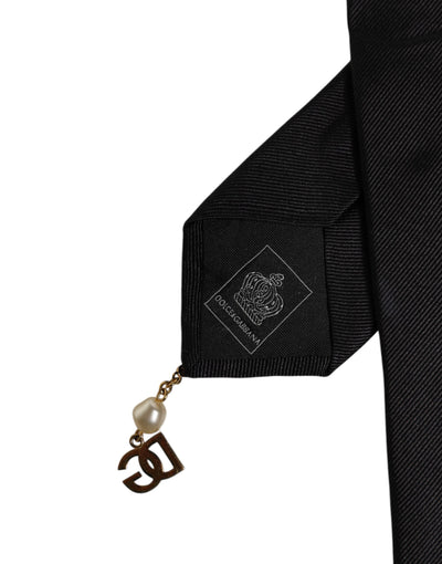 Dolce &amp; Gabbana Zwarte Logo Versierde Verstelbare Stropdas