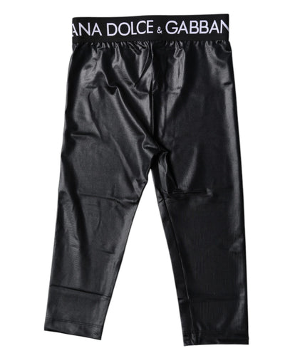 Dolce & Gabbana Black Logo Nylon Cropped Tights Pants Underwear