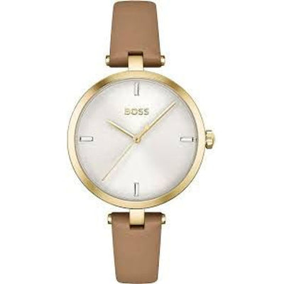 Hugo Boss beige leren horloge
