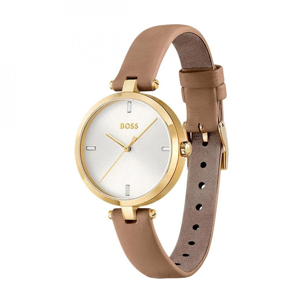 Hugo Boss beige leren horloge