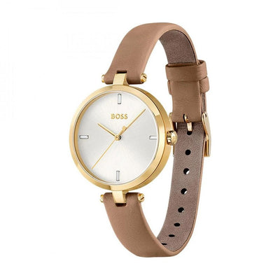 Hugo Boss beige leren horloge
