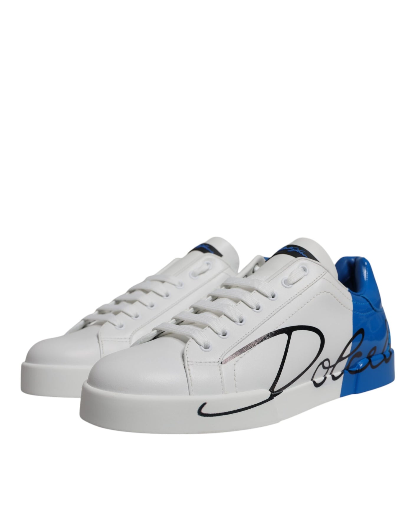 Dolce &amp; Gabbana witte blauwe leren logo lage sneakers