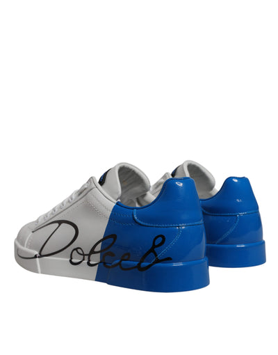 Dolce &amp; Gabbana witte blauwe leren logo lage sneakers
