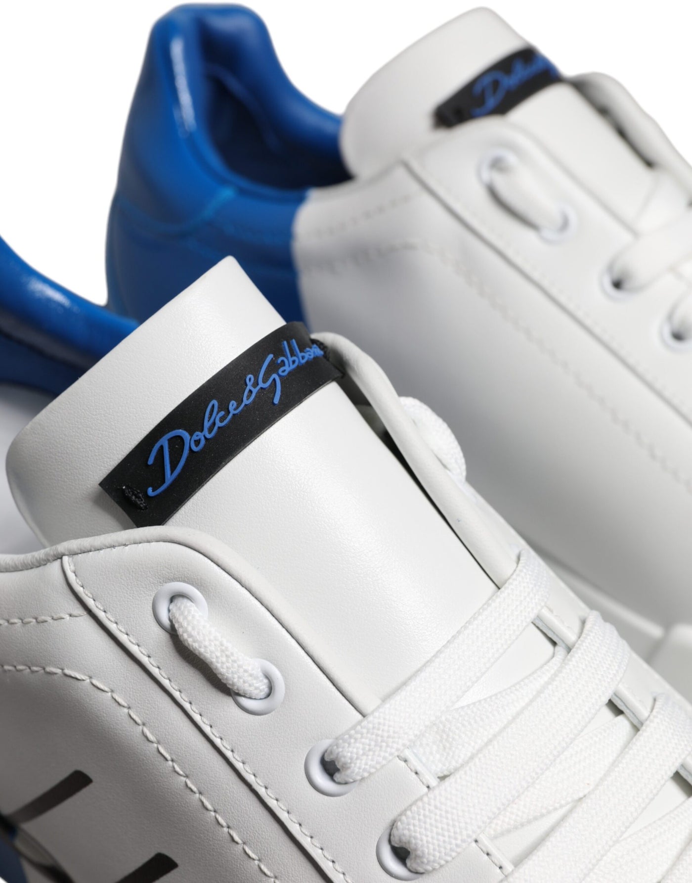 Dolce &amp; Gabbana witte blauwe leren logo lage sneakers