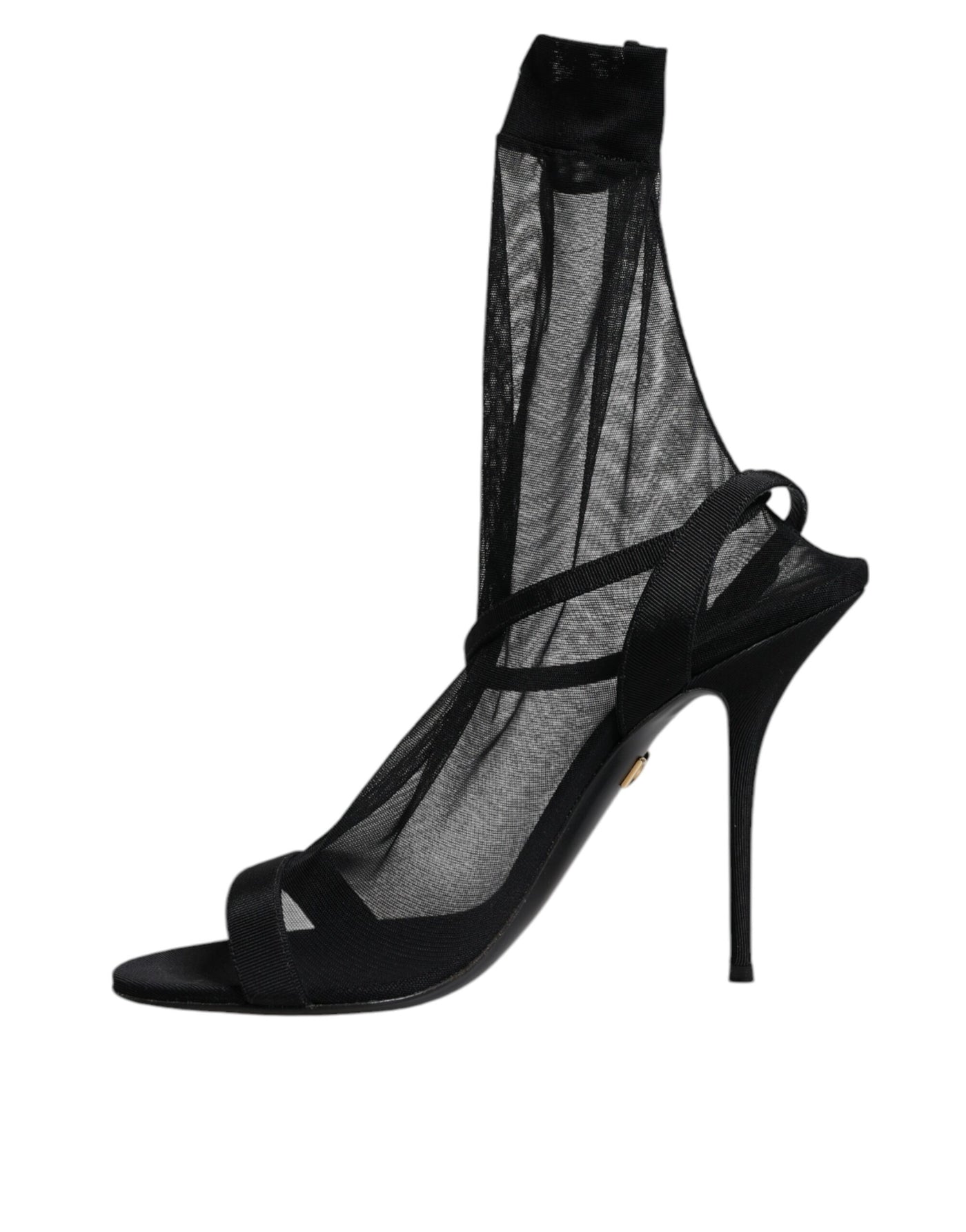 Dolce & Gabbana Black Tulle Stretch Heels Sandals Shoes