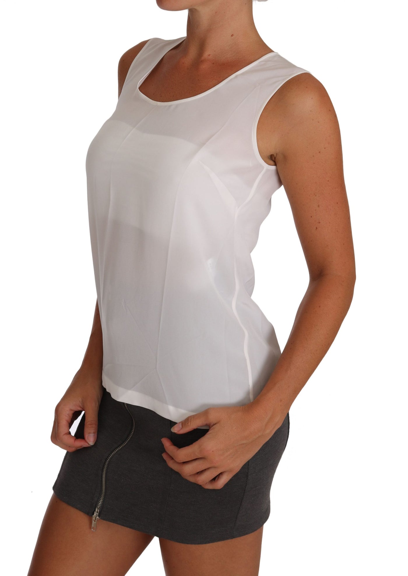 Dolce &amp; Gabbana Witte Zijden A-lijn Mouwloze Blouse T-shirt Top