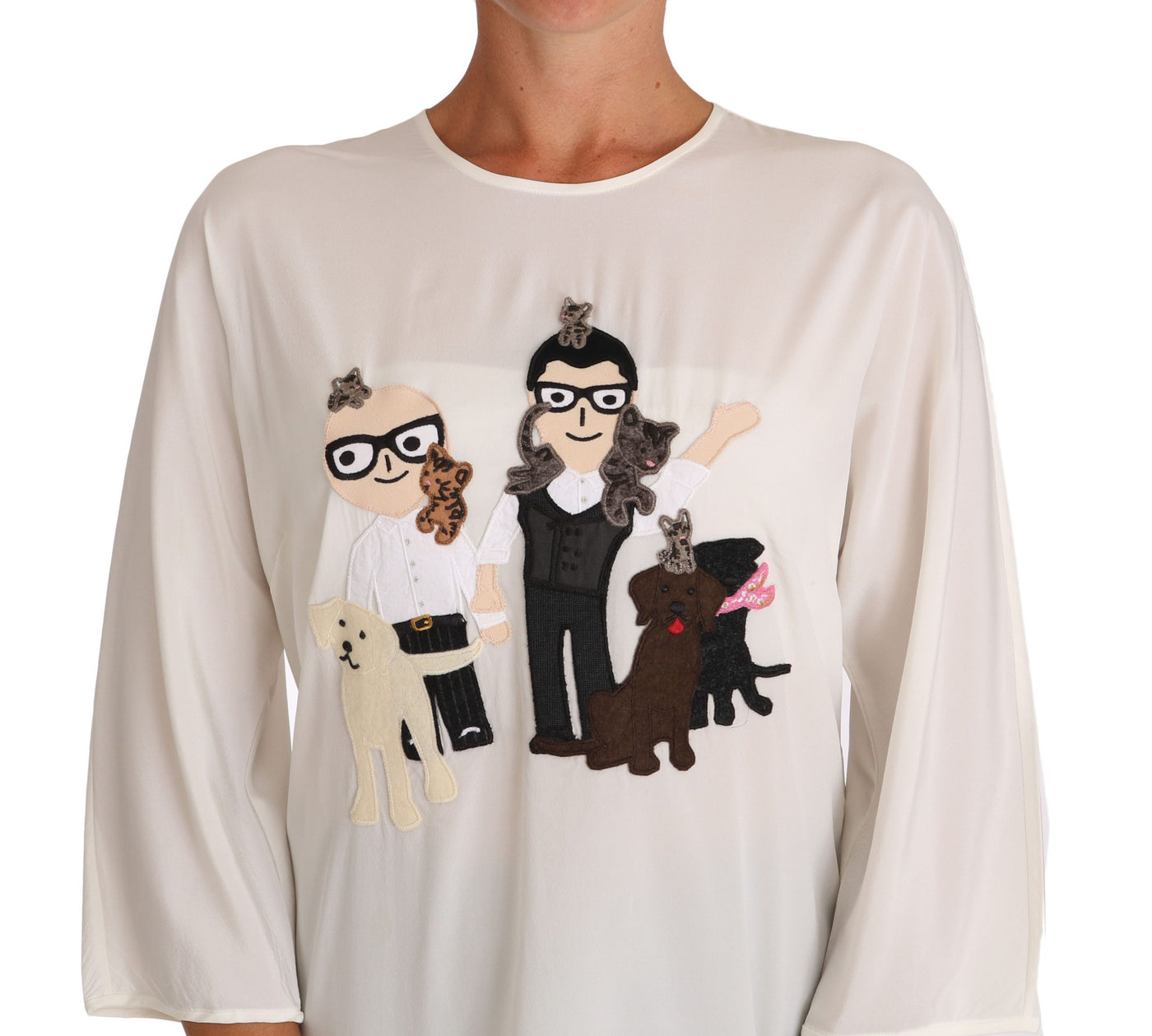 Dolce &amp; Gabbana Witte Zijden #dgfamily Blouse T-shirt