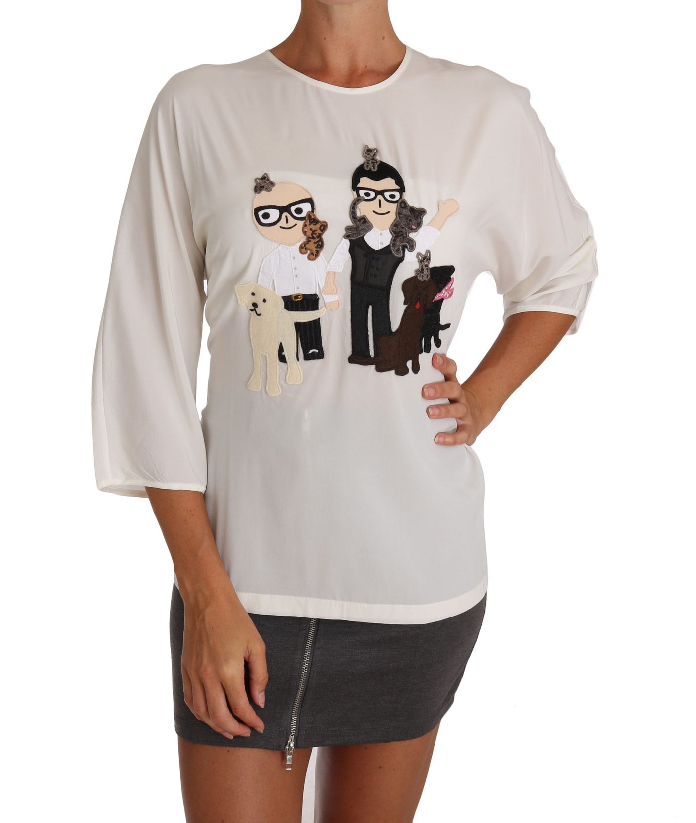Dolce &amp; Gabbana Witte Zijden #dgfamily Blouse T-shirt
