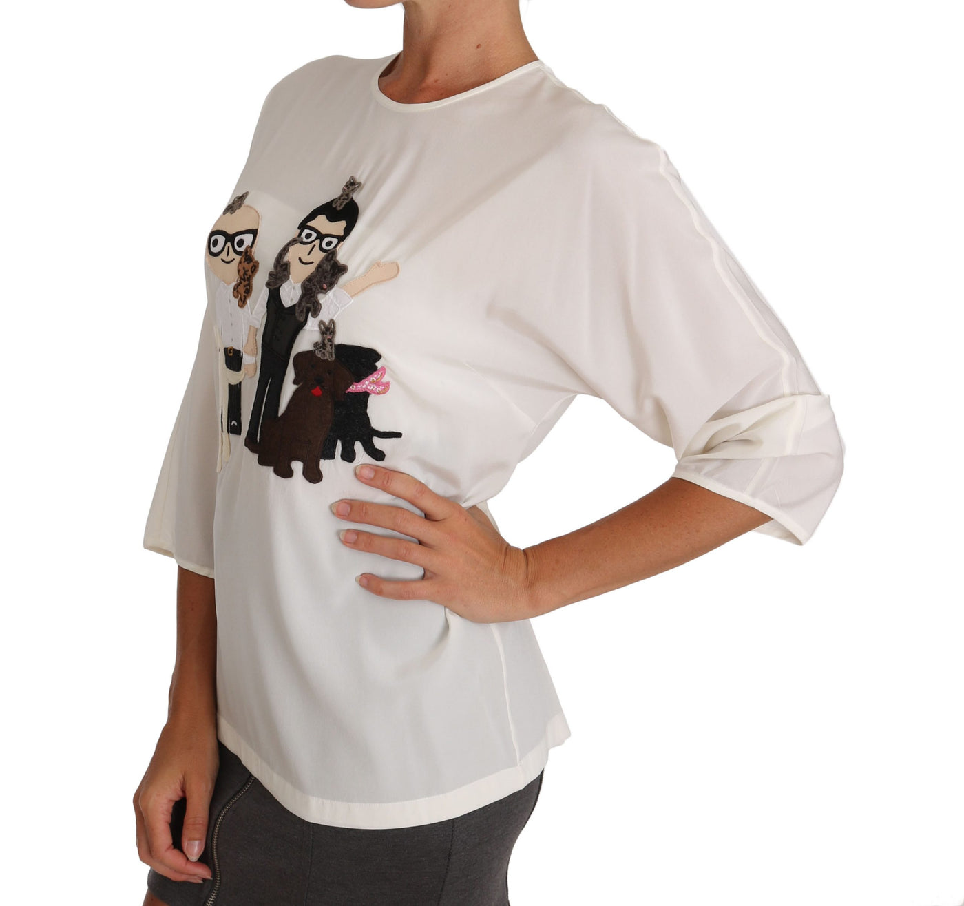 Dolce &amp; Gabbana Witte Zijden #dgfamily Blouse T-shirt