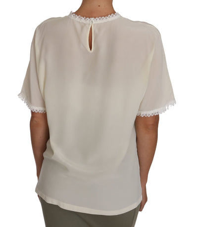 Dolce &amp; Gabbana Witte Crème Zijden Kanten Top Blouse T-shirt