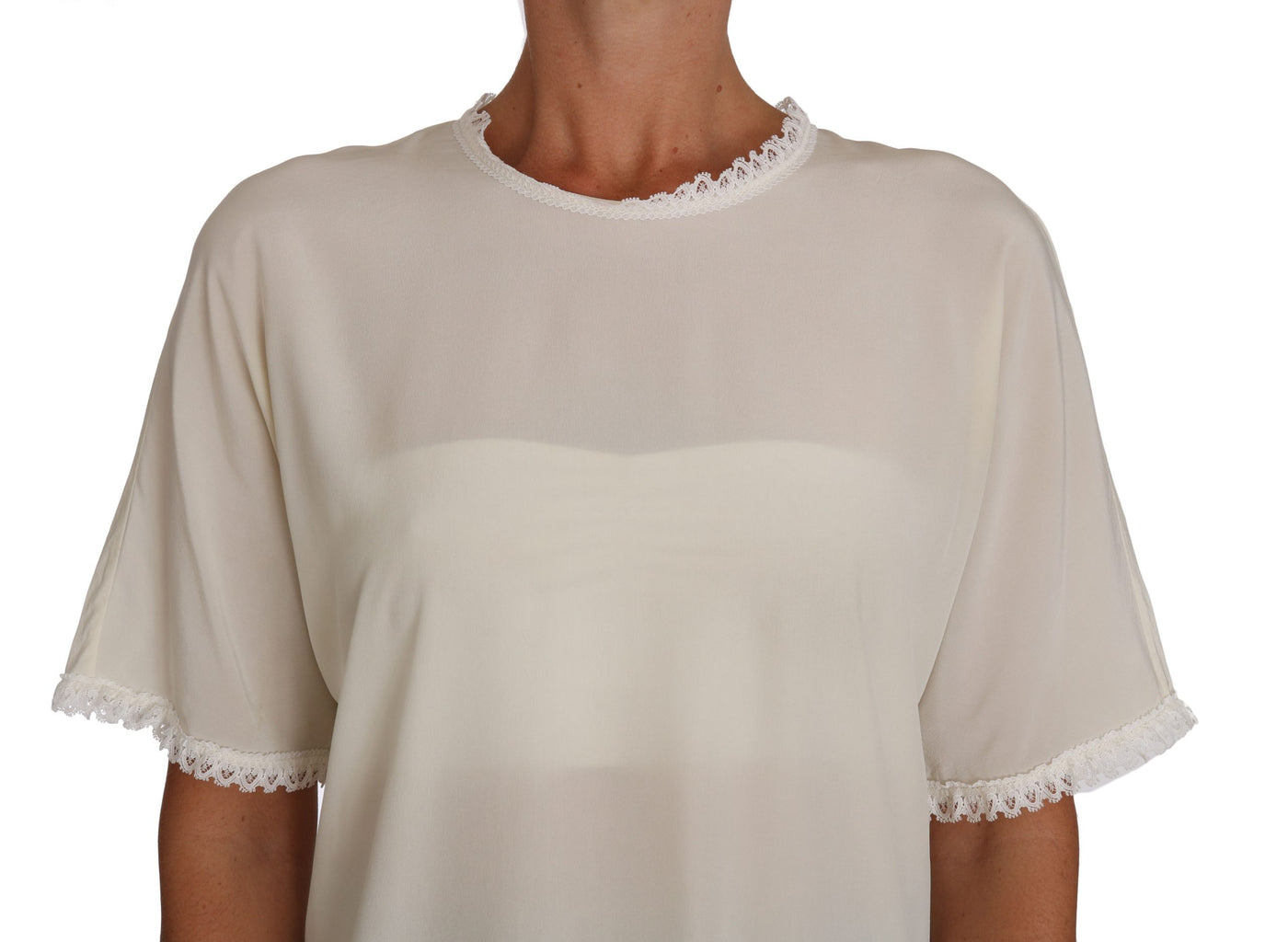 Dolce &amp; Gabbana Witte Crème Zijden Kanten Top Blouse T-shirt