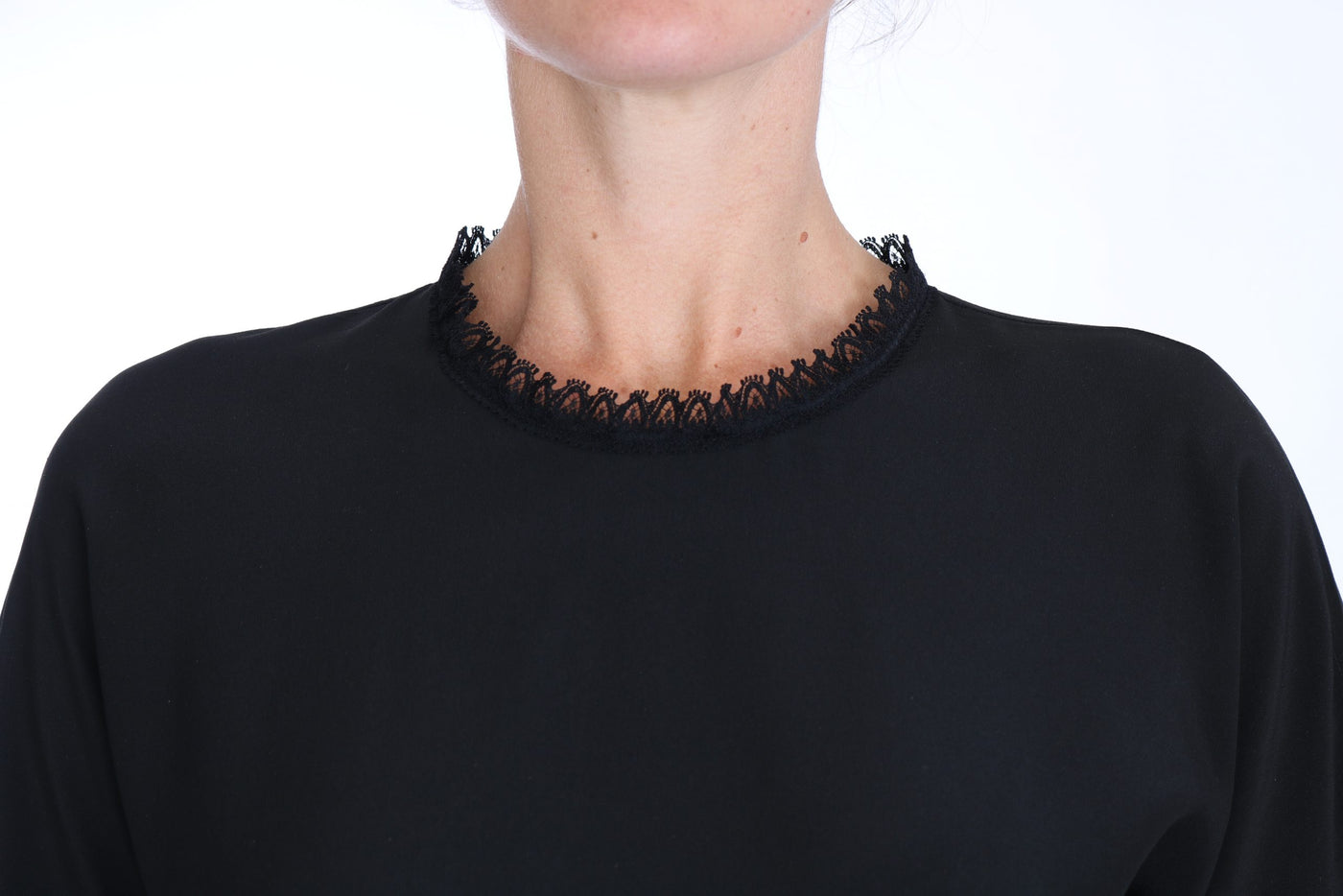 Dolce &amp; Gabbana Zwarte Zijden Kanten Top Blouse T-shirt
