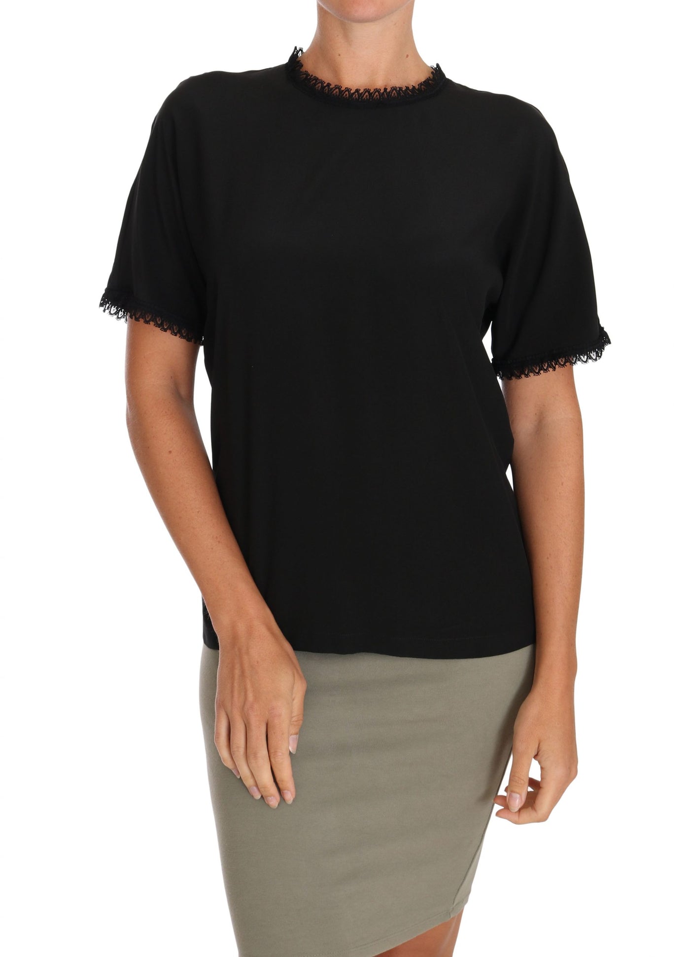 Dolce &amp; Gabbana Zwarte Zijden Kanten Top Blouse T-shirt