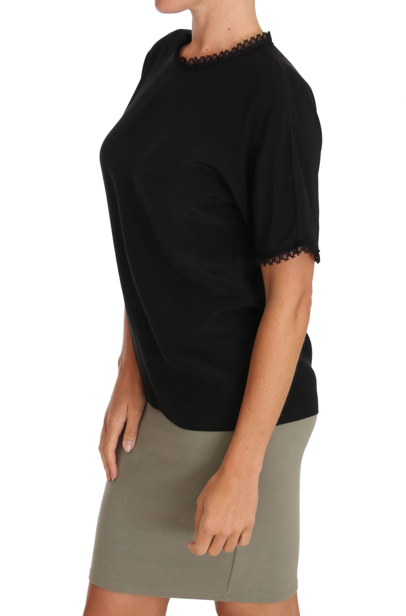 Dolce &amp; Gabbana Zwarte Zijden Kanten Top Blouse T-shirt