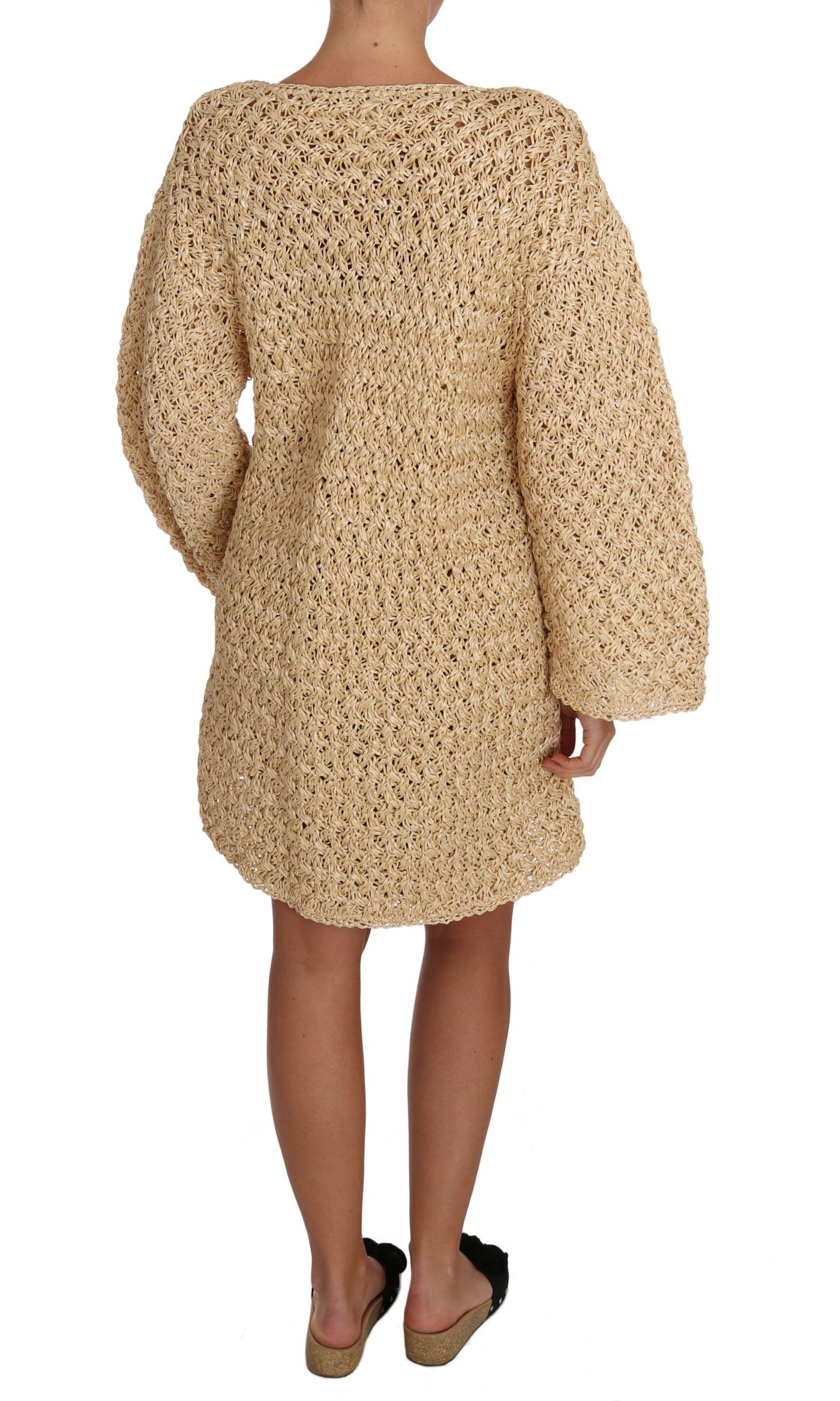 Dolce &amp; Gabbana Beige Cardigan Gehaakte Raffiatrui
