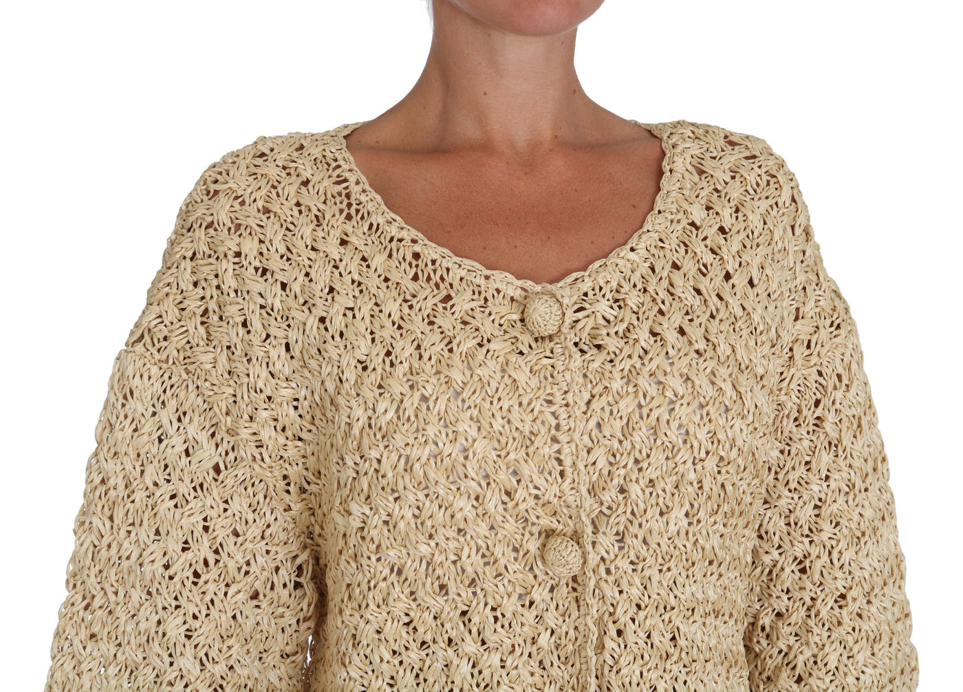 Dolce &amp; Gabbana Beige Cardigan Gehaakte Raffiatrui