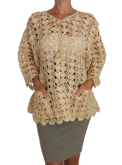 Dolce &amp; Gabbana Cardigan beige Pull en raphia tricoté au crochet