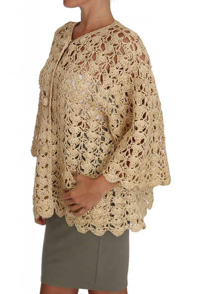 Dolce &amp; Gabbana Cardigan beige Pull en raphia tricoté au crochet