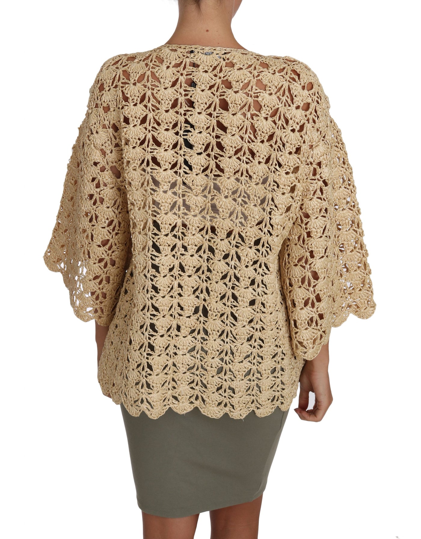Dolce &amp; Gabbana Cardigan beige Pull en raphia tricoté au crochet