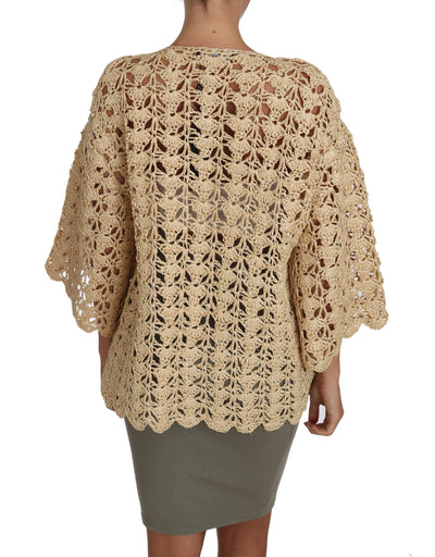 Dolce &amp; Gabbana Cardigan beige Pull en raphia tricoté au crochet