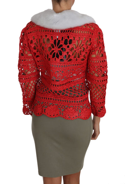 Dolce &amp; Gabbana Rode Cardigan Haak Brei Raffiatrui