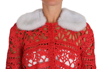 Dolce &amp; Gabbana Rode Cardigan Haak Brei Raffiatrui