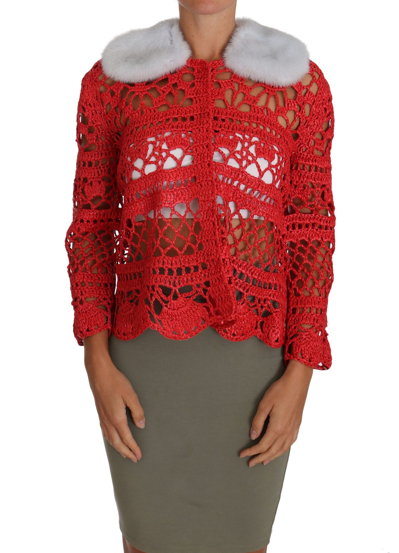 Dolce &amp; Gabbana Rode Cardigan Haak Brei Raffiatrui