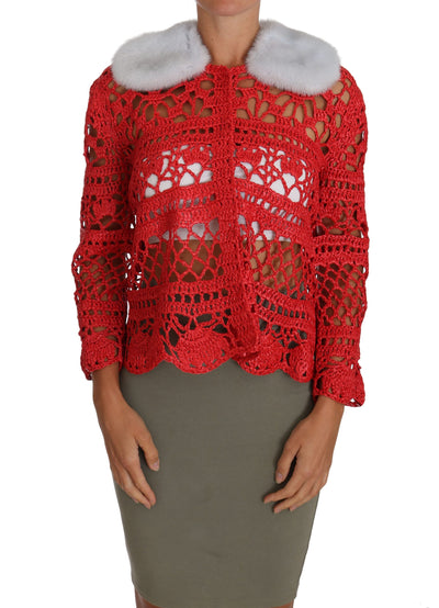Dolce &amp; Gabbana Rode Cardigan Haak Brei Raffiatrui