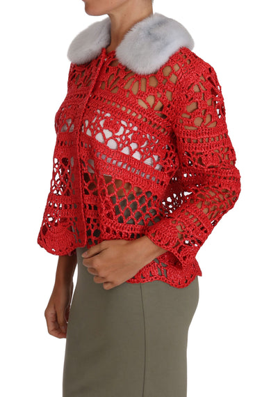 Dolce &amp; Gabbana Rode Cardigan Haak Brei Raffiatrui
